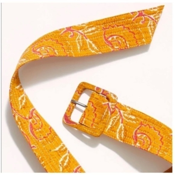 FREE PEOPLE Frisco Long/Wide Printed Fabric Belt NWT/Orange